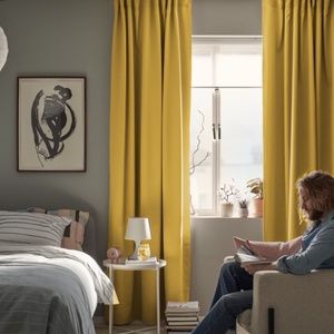 IKEA MAJGULL Room darkening curtains, 1 pair, yellow